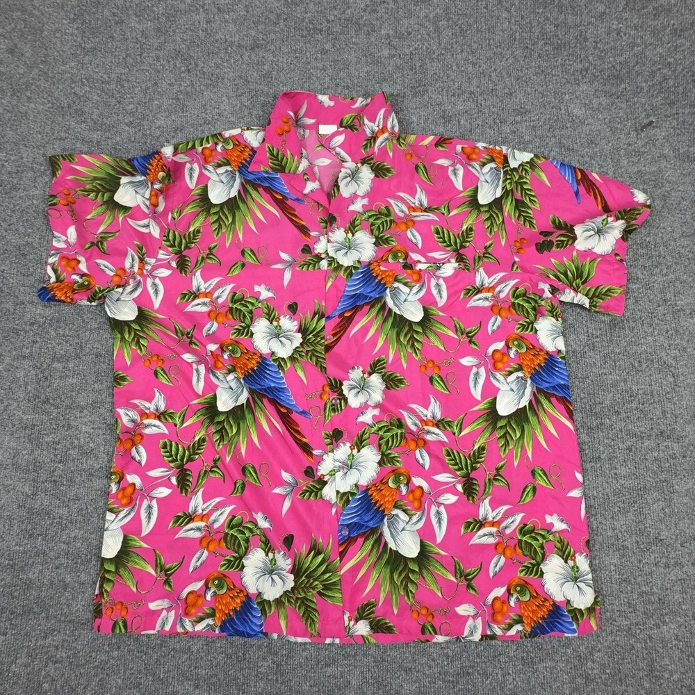 King Kameha Shirt Mens 4XL Pink Hawaiian Parrot Floral Button Up Aloha Tropical